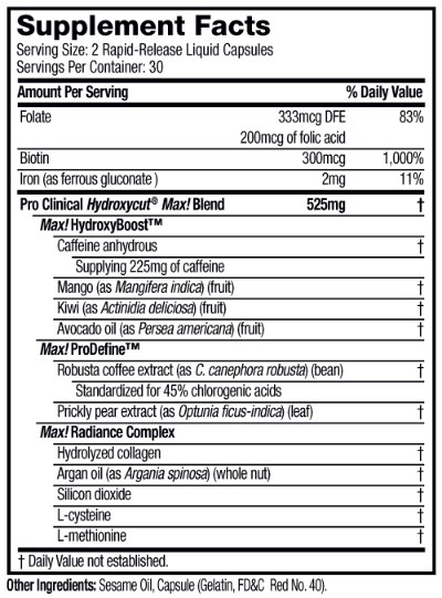 Hydroxycut Max Ingredients Label and Facts