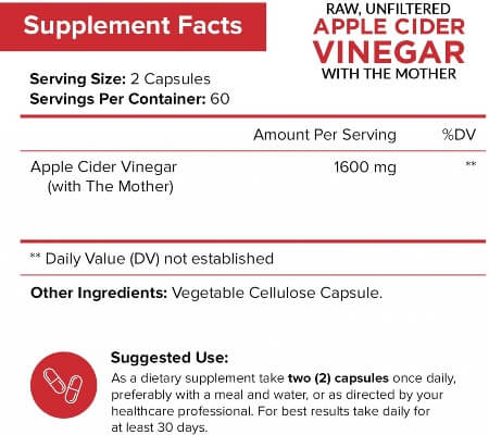 NutriFlair Apple Cider Vinegar Capsules Ingredinets